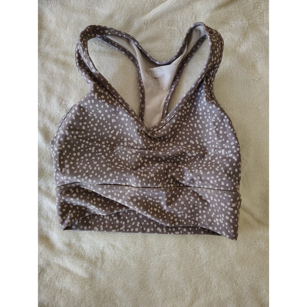 RBX Active Mauve Speckled Polka Dot Racerback Sports Bra Twist‎ Front Womens